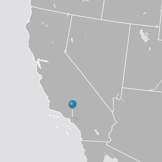 Map with pin marking the city of Los Angeles within the state of California