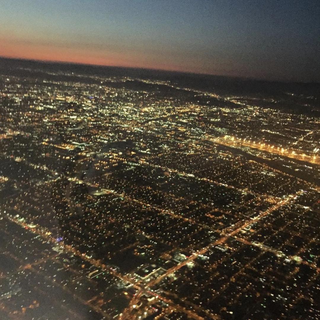 aerial view of city at night